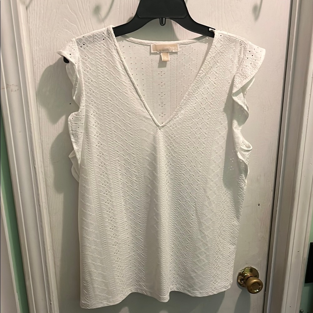 MICHAEL Michael Kors White Ruffled Flutter Sleeve Blouse